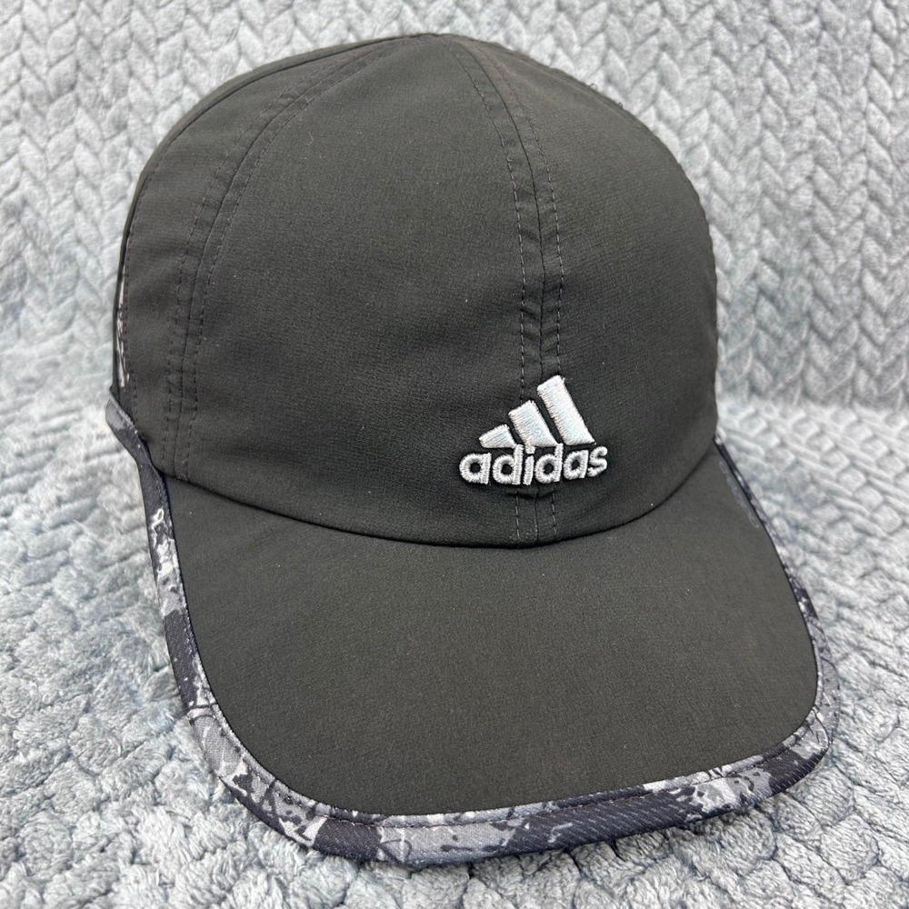 Adidas Logo Unisex Black Adizero Running Hat Adjustable Camo Trim OSFM
